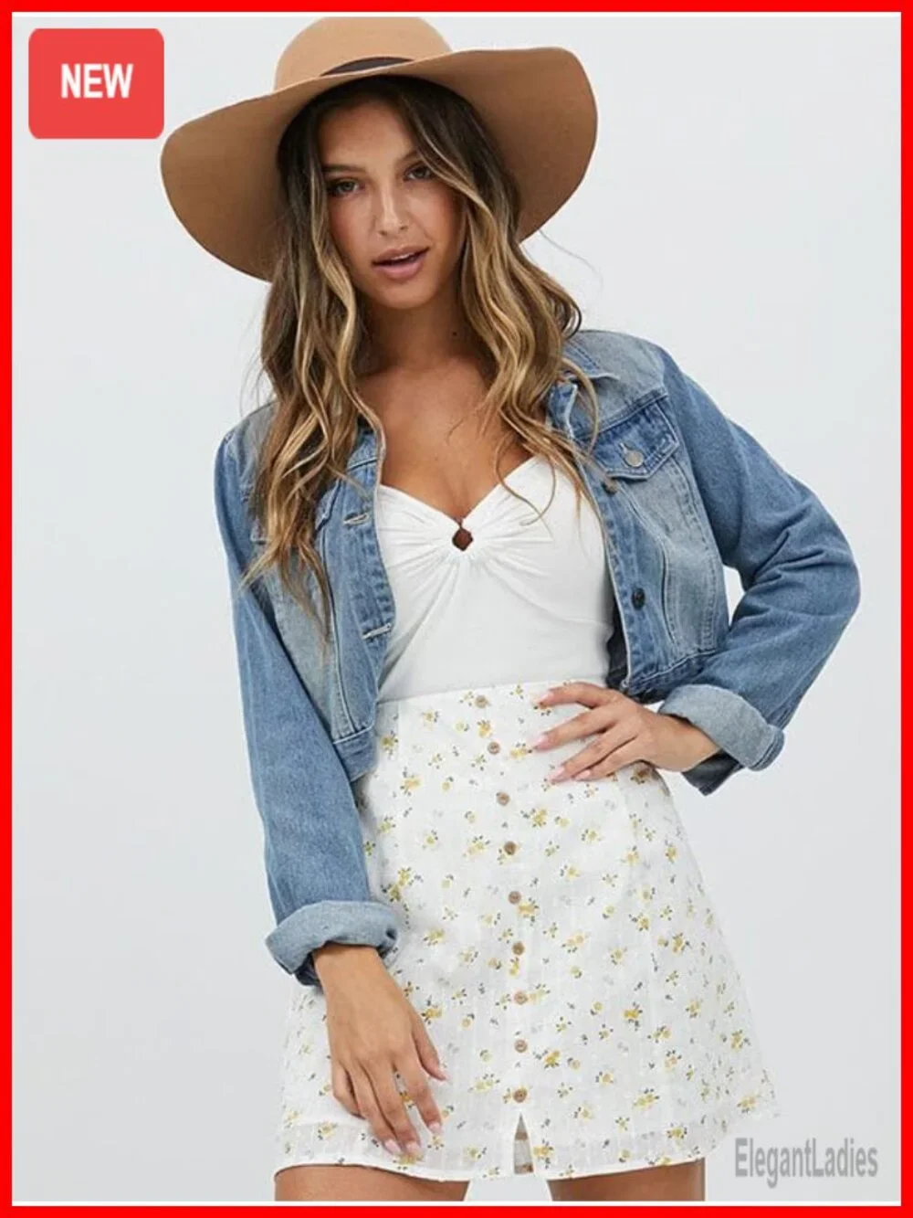 Women's Washed Denim Jacket Semi Crop Button Up